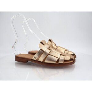 Sam Edelman Dina Fisherman Mule Womens Size 7 Gold Leather Flat Shoes Slip On